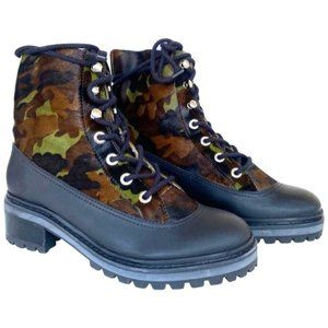 NIB SHUTZ JUNGLE ARMY MAFADA CALF HAIR LEATHER COMBAT BOOTS/BOOTIES SZ: 7.5 / 8